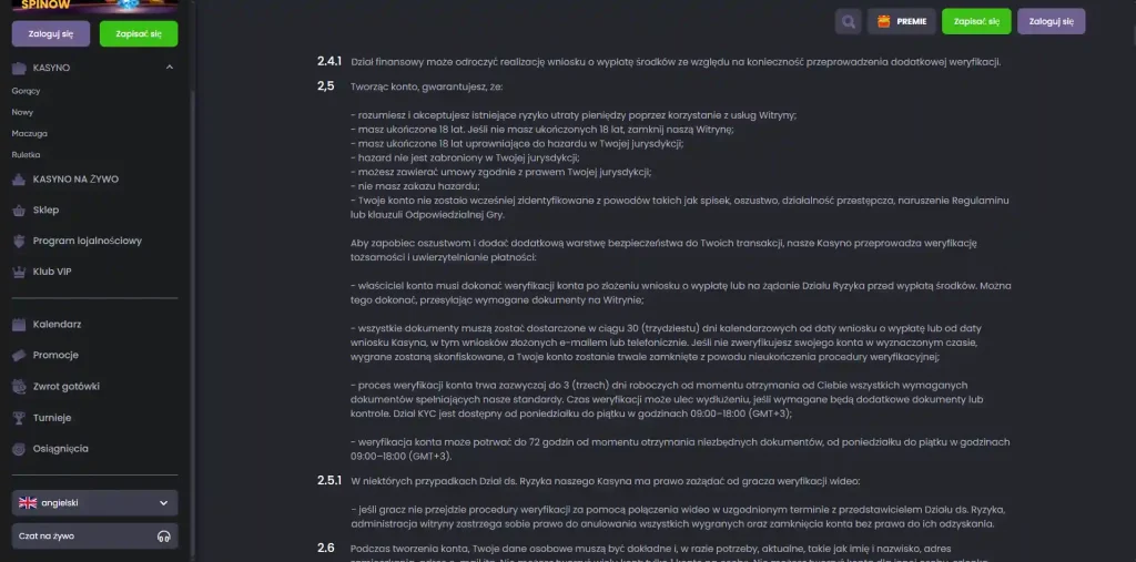 Formularz rejestracji lub ekran weryfikacji Spinline bez danych osobowych