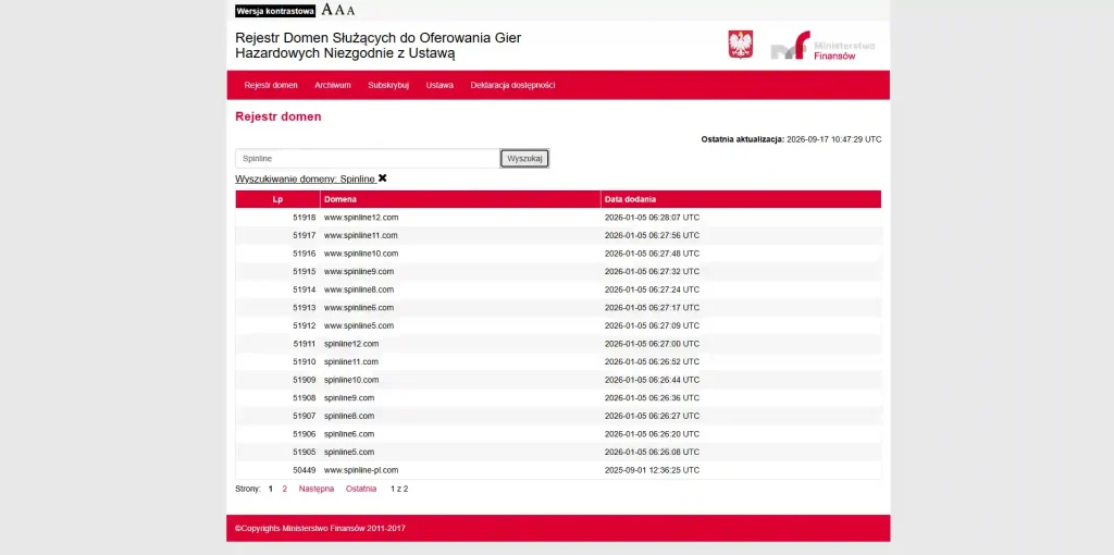 Publiczny rejestr domen hazardowych prowadzony przez Ministerstwo Finansów
